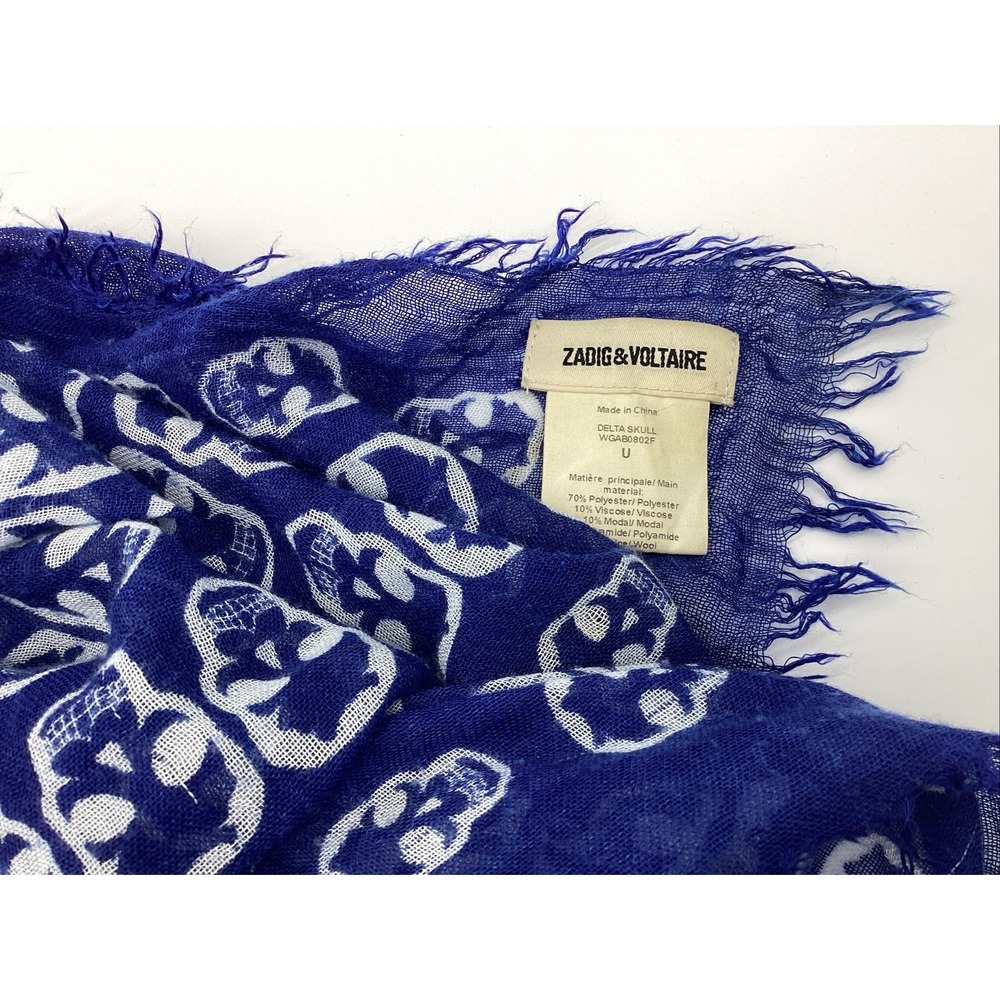 Zadig & Voltaire Blue and White Skull Print Scarf